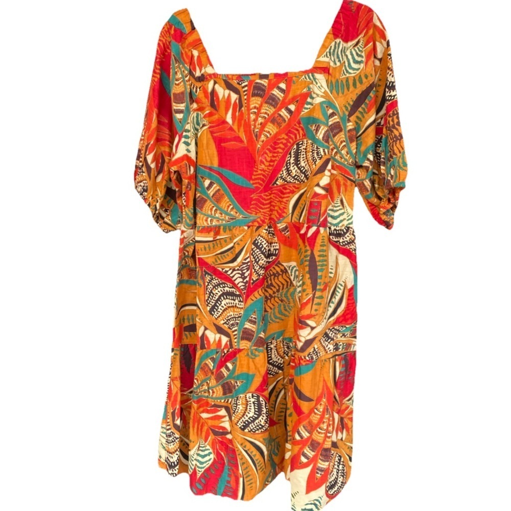 Mlle Gabrielle Dress Yellow Floral Cotton Tiered Short Puff Sleeve Women1X I-7